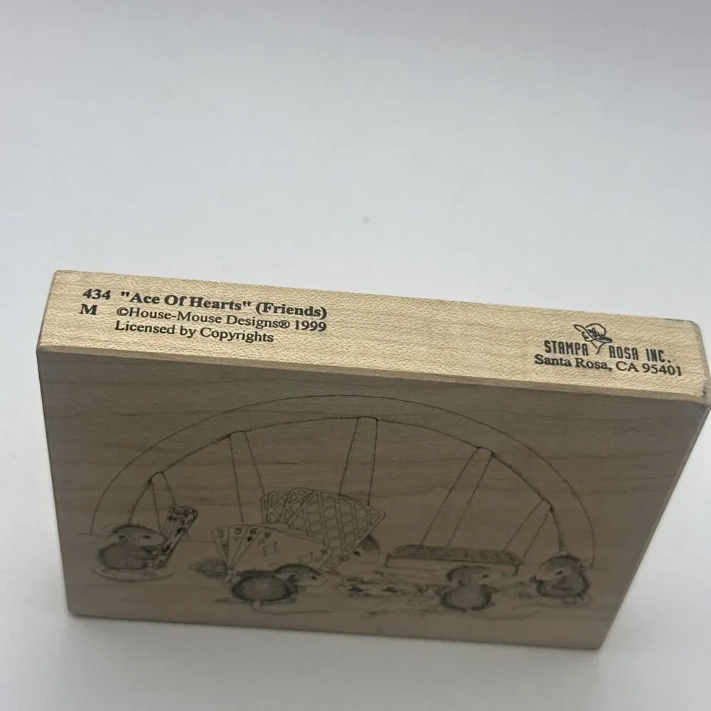 House Mouse Ace of Hearts Friends #434M Wood Rubber Stamp Stampa Rosa  hold em